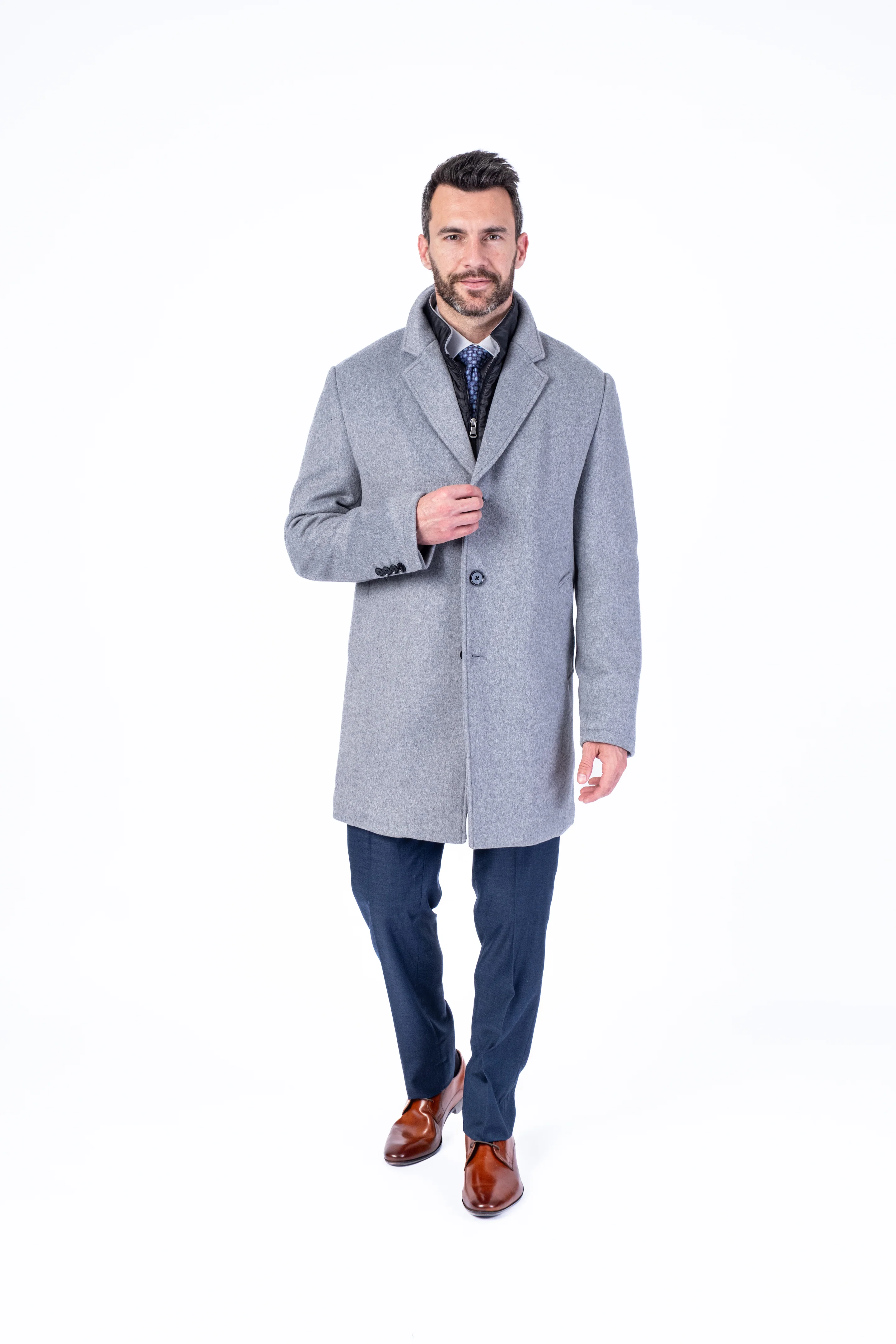 Wool & Cashmere 3/4 Double-Collar Topcoat - Silver - Image 3