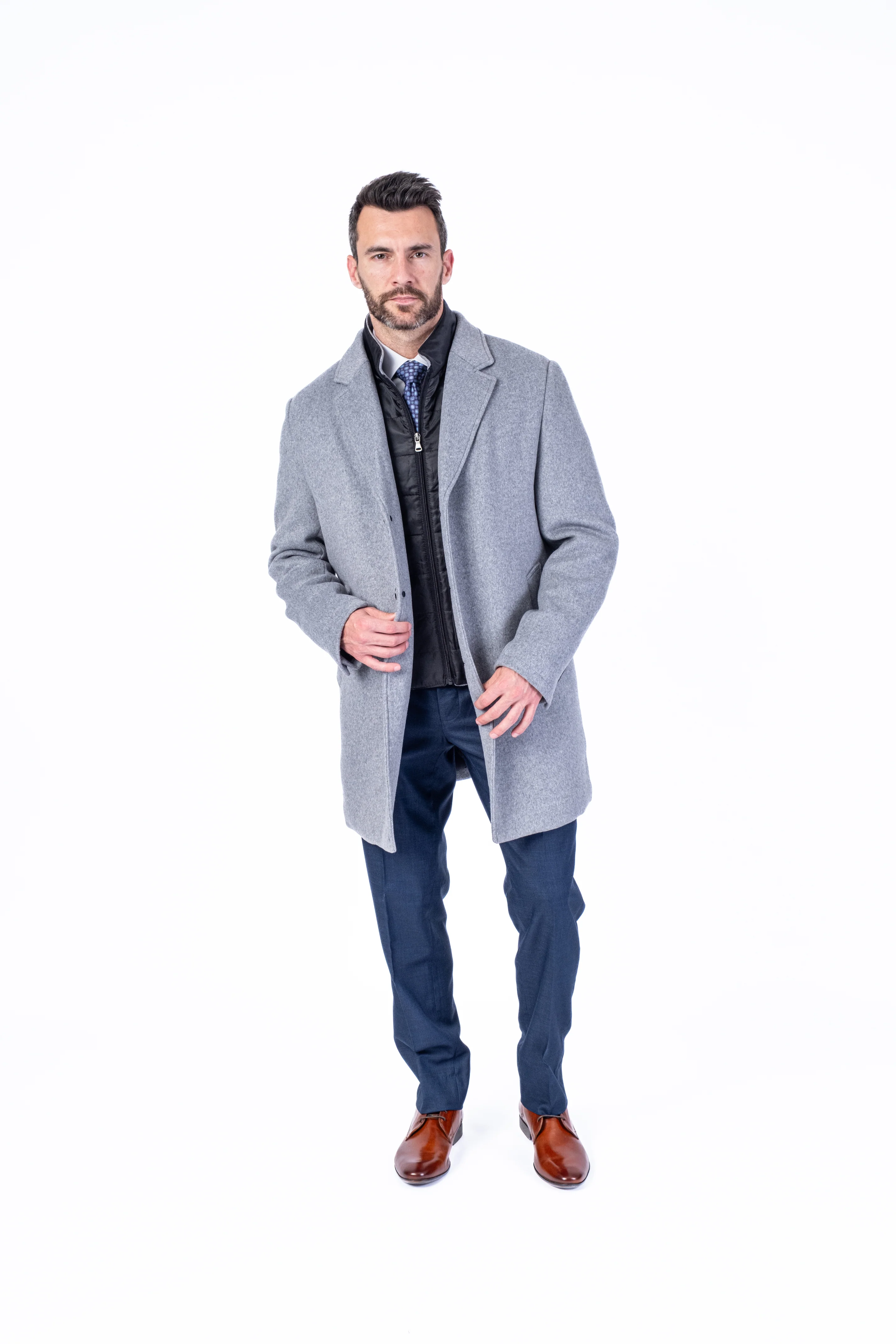Wool & Cashmere 3/4 Double-Collar Topcoat - Silver - Image 5