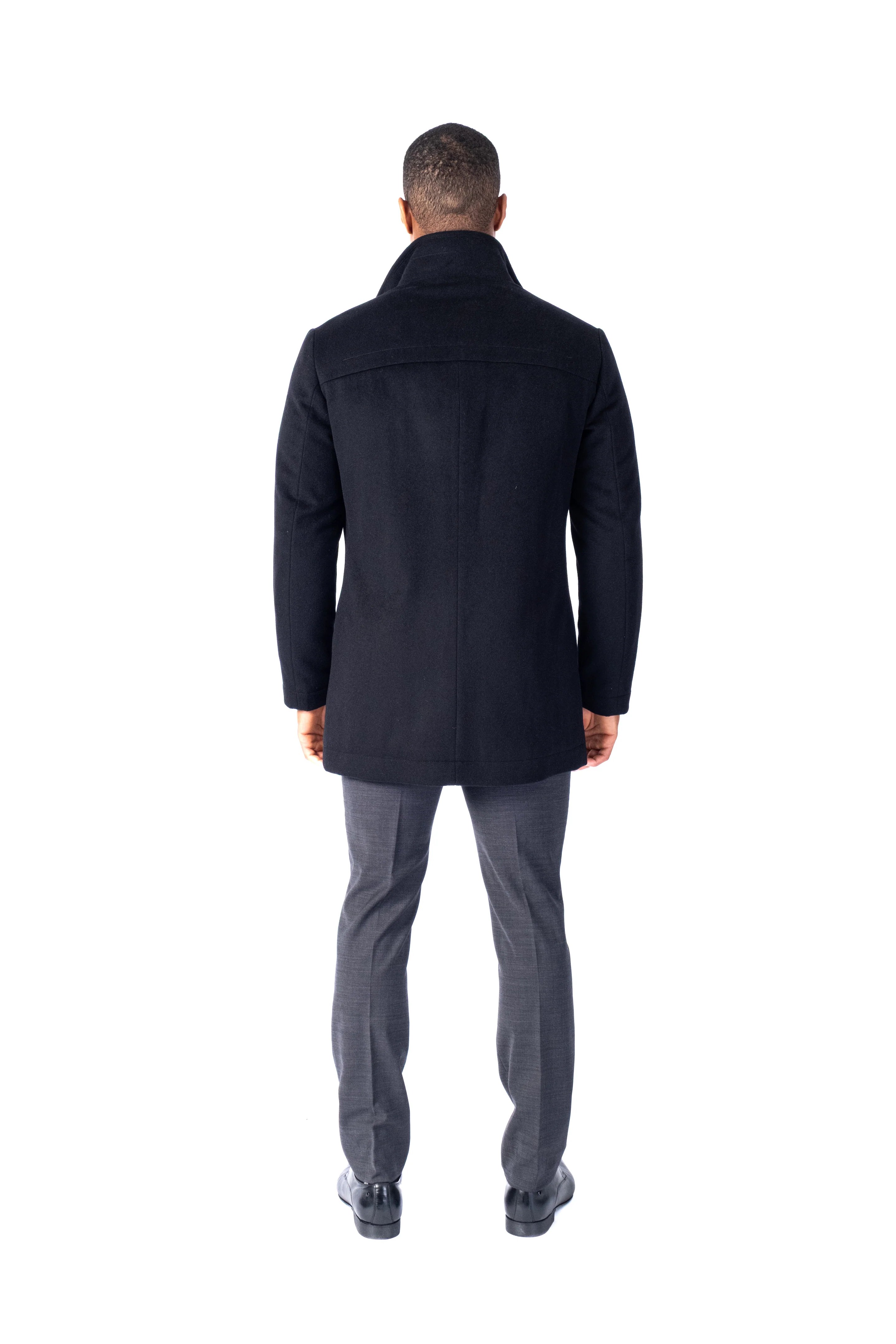 Wool/Cashmere Stand Up Collar Topcoat - Black - Image 4