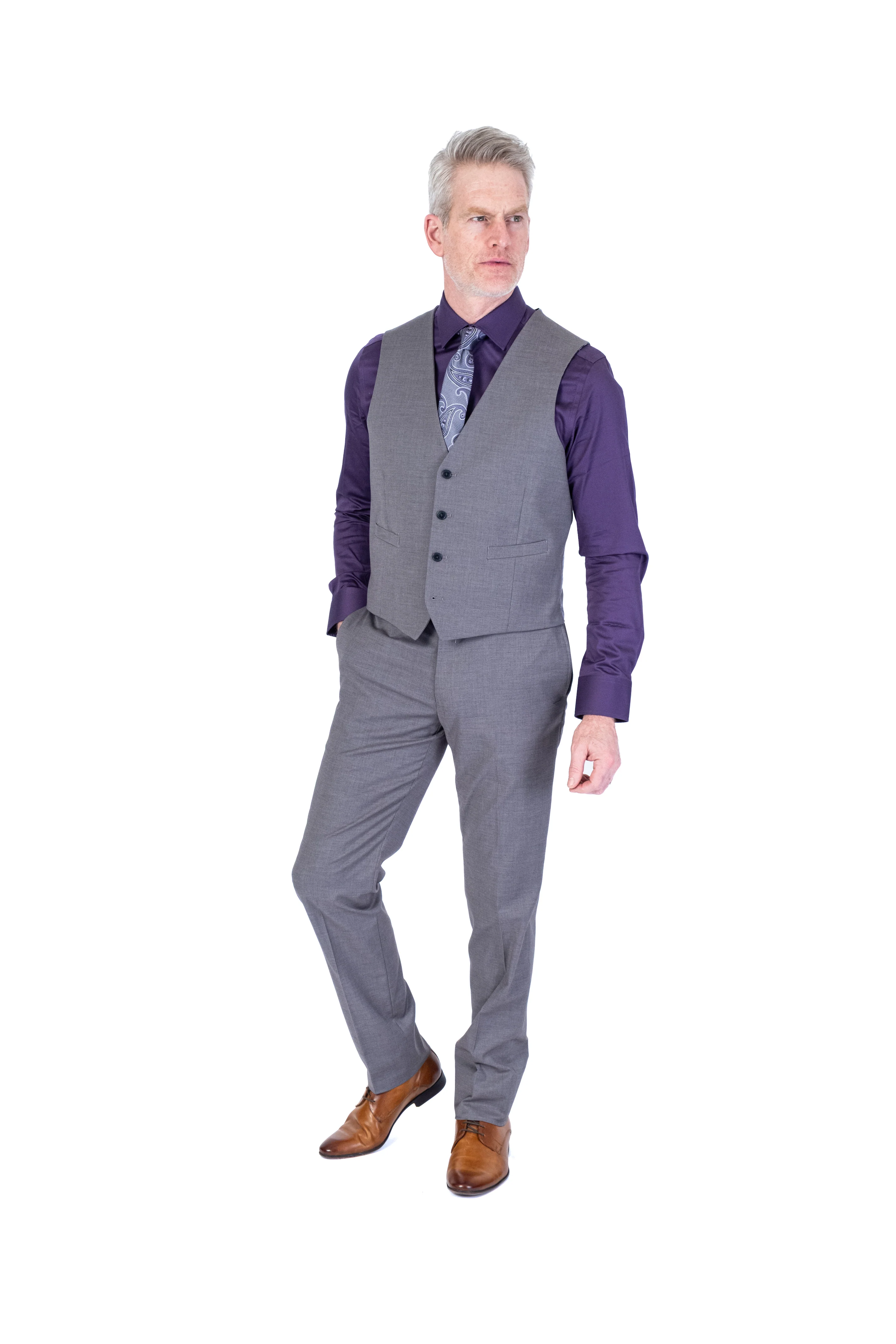 X-Fit 3pc Solid Stretch Suit - Grey - Image 3