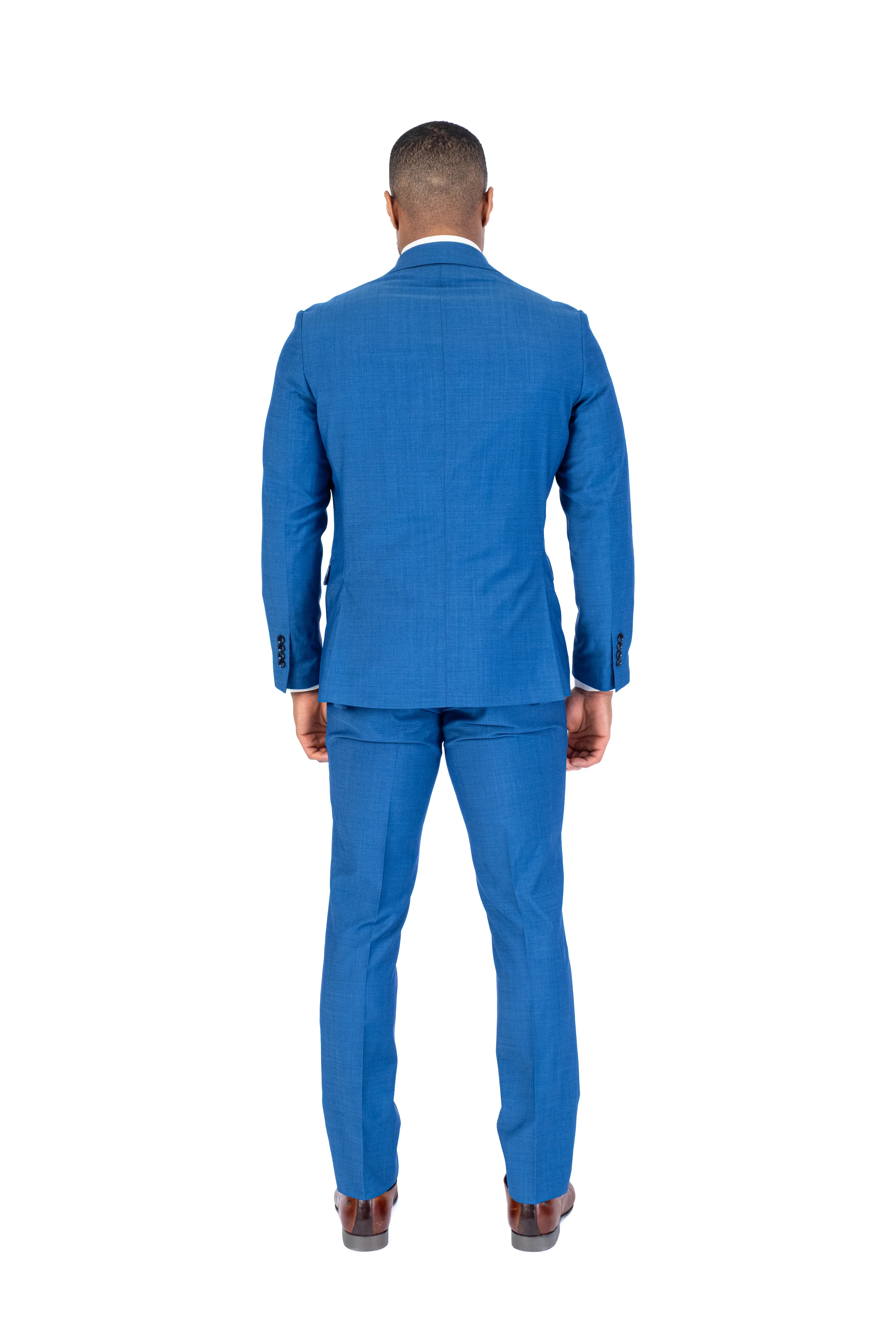 X-Fit Solid Stretch Double-Breasted Suit - Blue - Image 4
