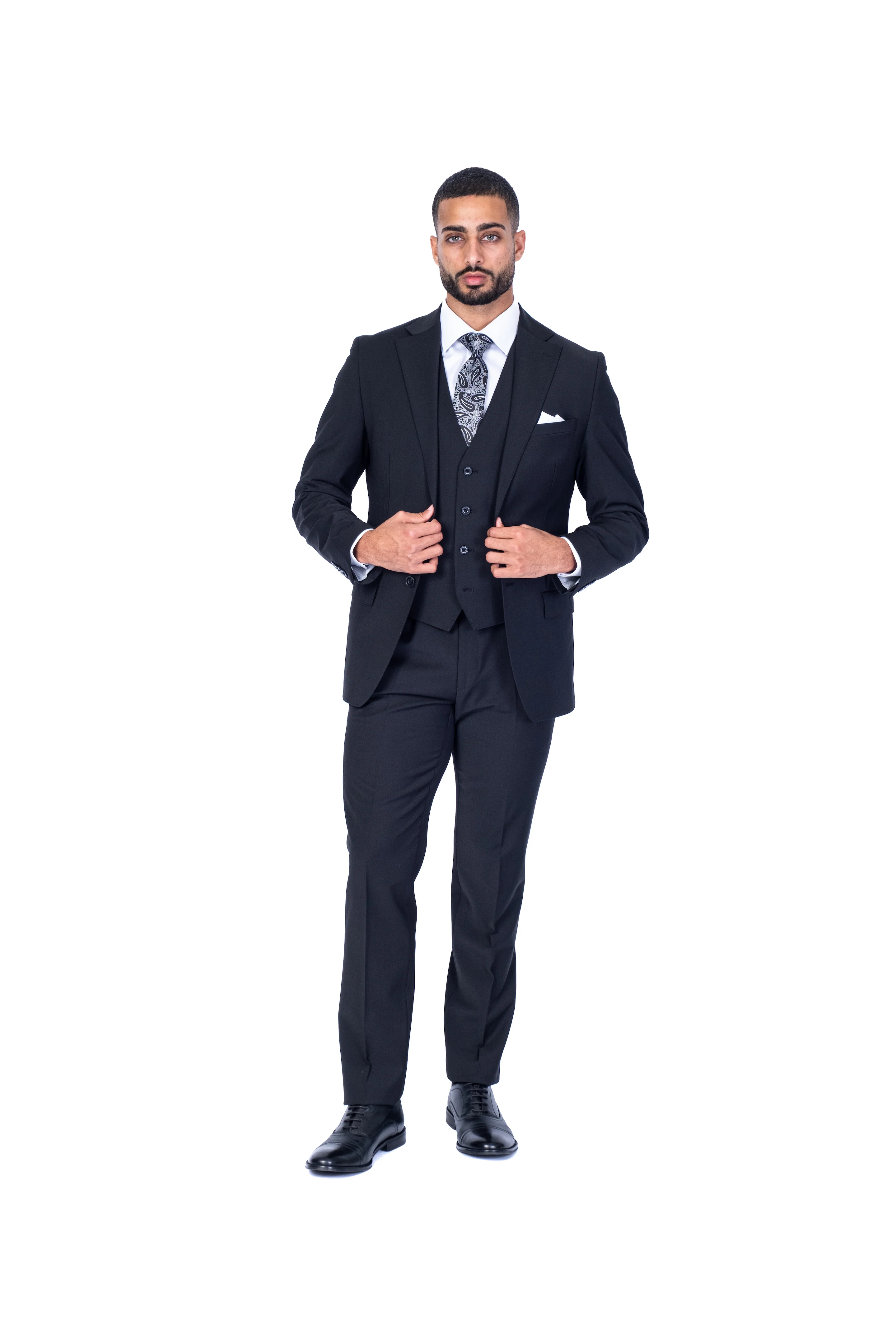 X-Slim 3pc Solid Stretch Suit - Black - Image 3