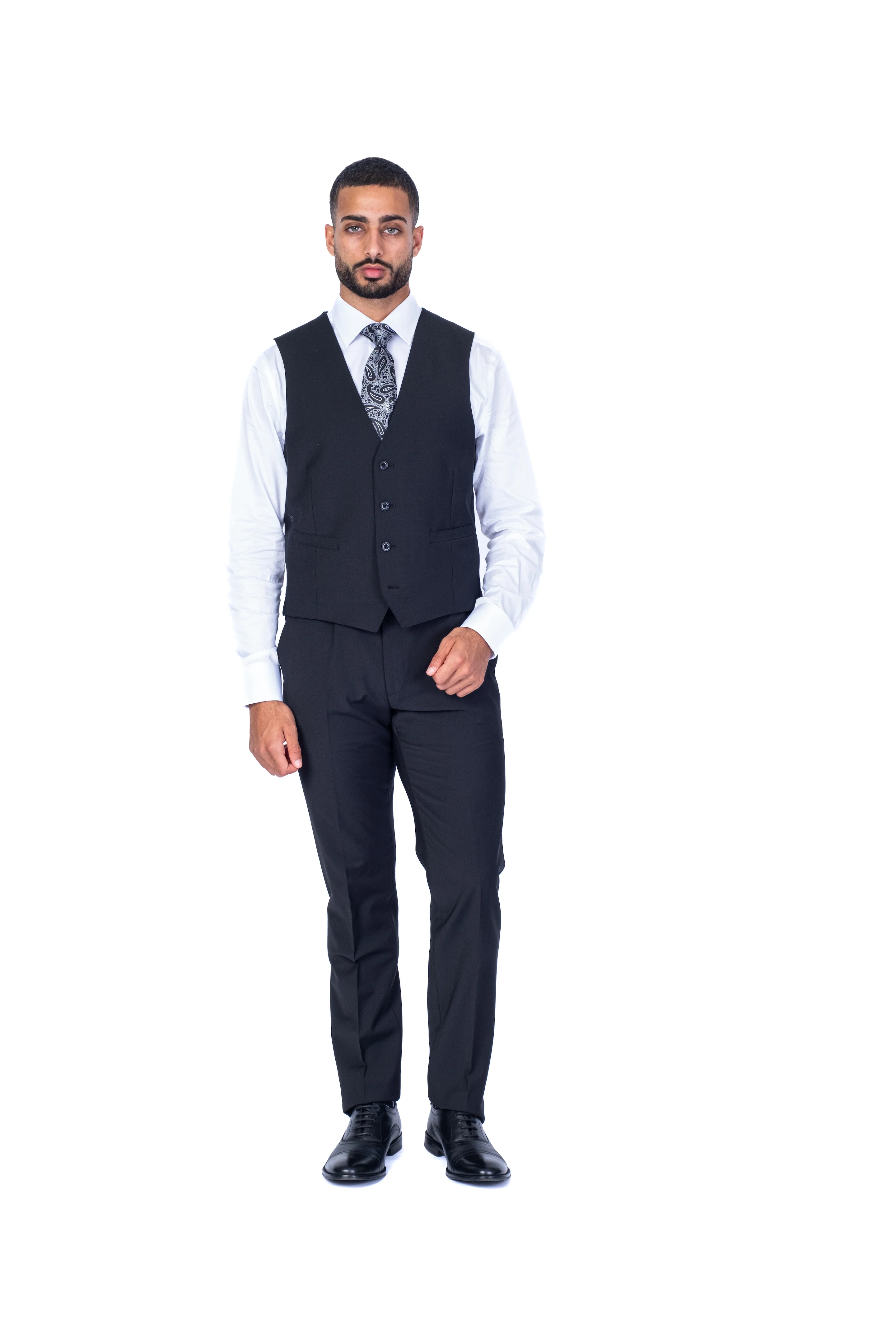 X-Slim 3pc Solid Stretch Suit - Black - Image 4