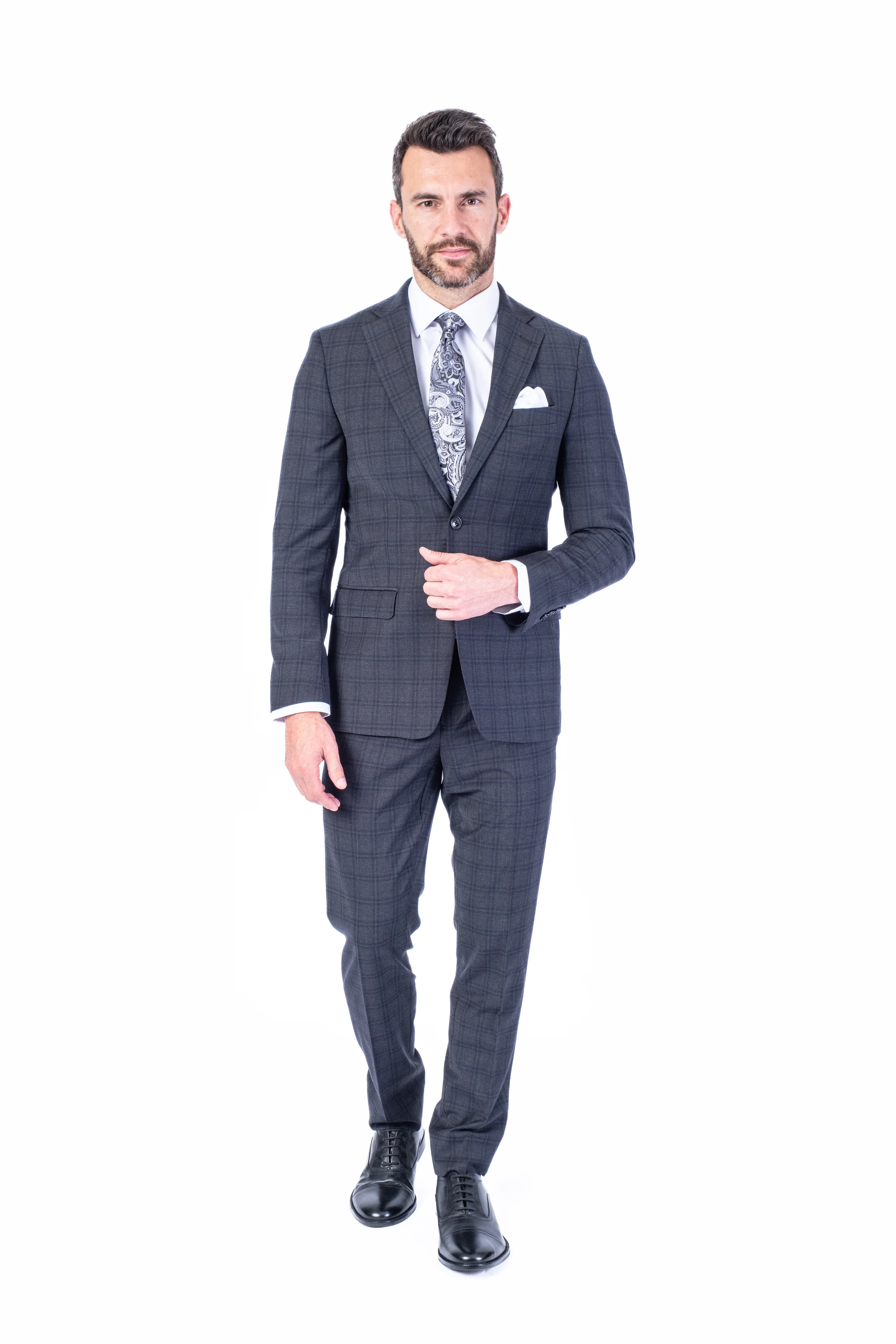 X-Slim Check Suit - Charcoal - Image 2