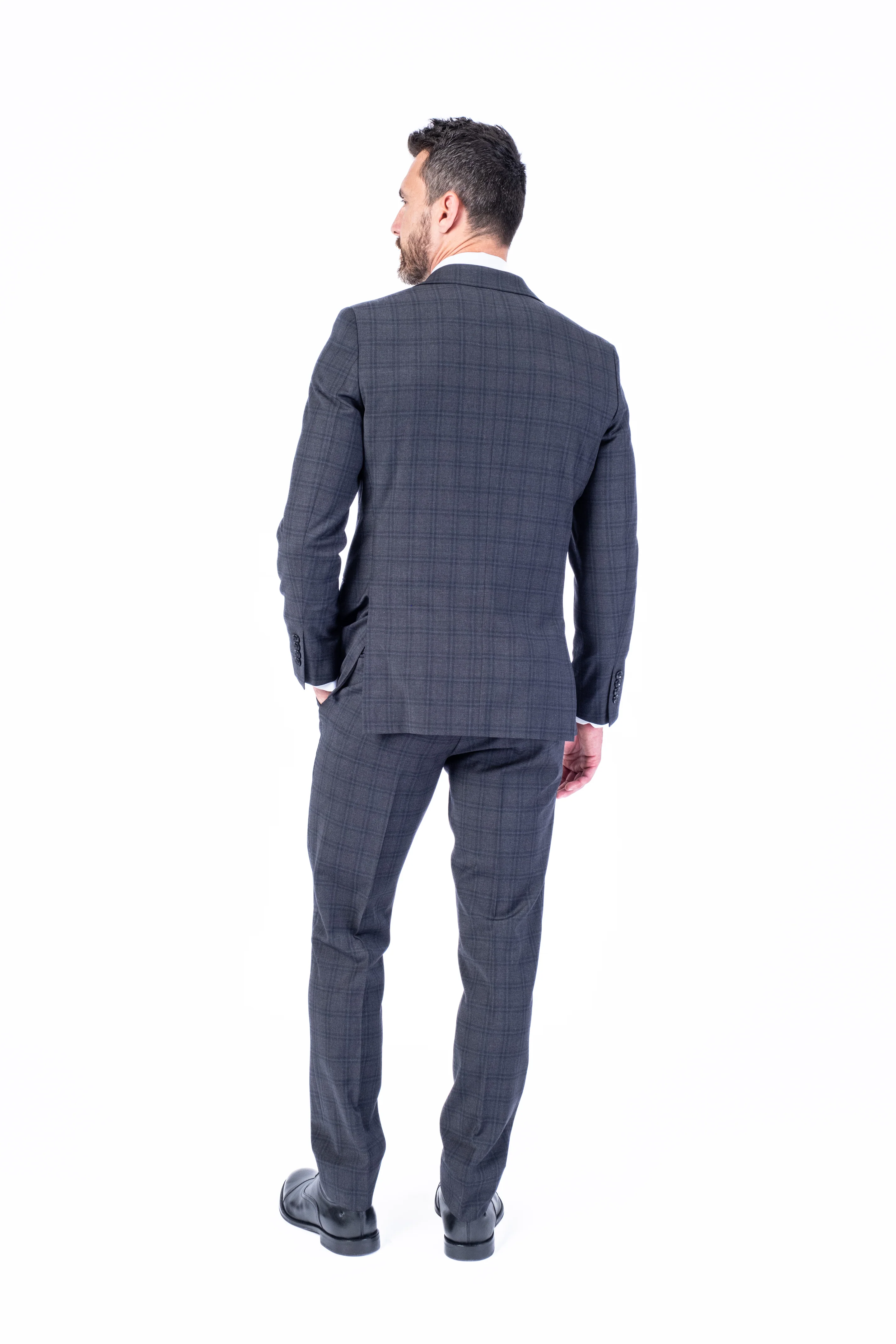 X-Slim Check Suit - Charcoal - Image 4